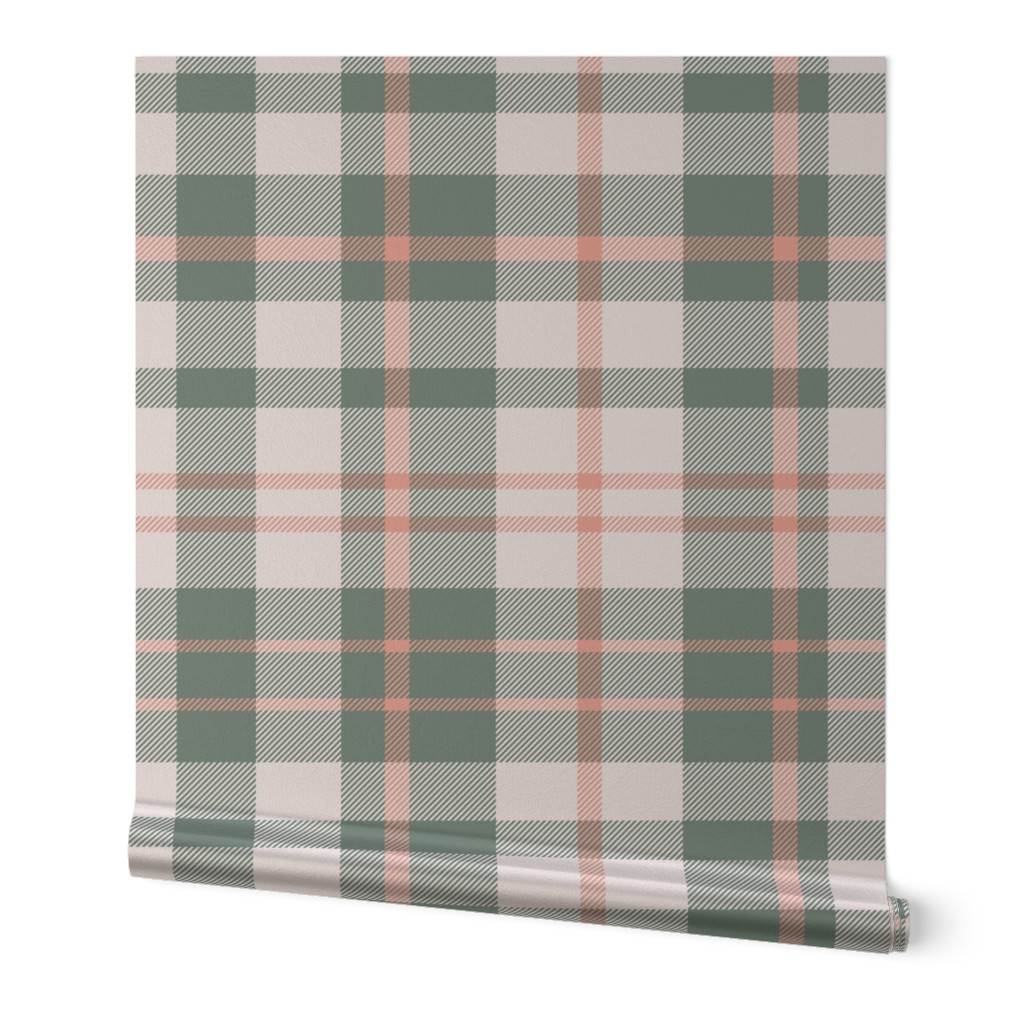 Modern Sage Green Plaid Tartan Pink Accents