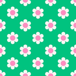 Retro Daisies - Pink and Spring green Med.