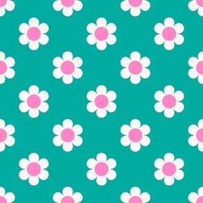 Retro Daisies - Pink and Turquoise Med.