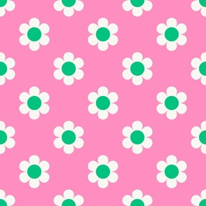 Retro Daisies - Pink and Green Med.