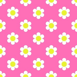 Retro Daisies - Pink and Citron Yellow Med.