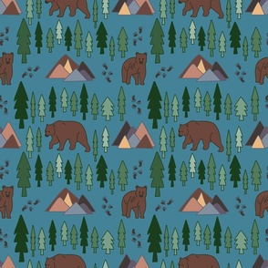 forest and mountains with bear