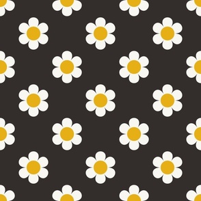 Retro Daisies - Black and Yellow Med.