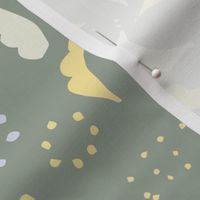 Moon Among the Stars - Large Scale - Celadon Green and Yellow and Blues - night sky constellations