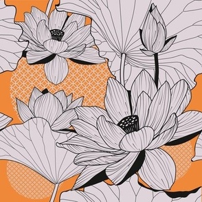 Asian Lotus On Orange Background