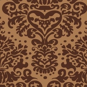 Large Scale, Two Tone Brown and Tan Damask