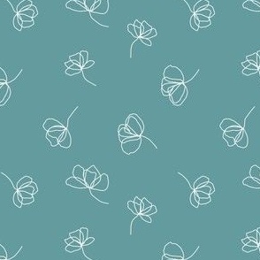 Small // Flower Doodles: Simple Flowing Line Drawing Florals - Dusty Turquoise Blue 