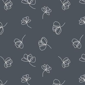 Small // Flower Doodles: Simple Flowing Line Drawing Florals - Turbulence Gray 