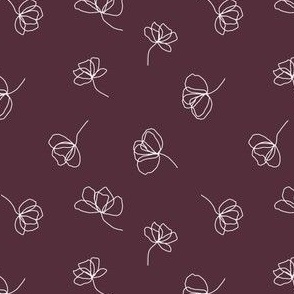 Small // Flower Doodles: Simple Flowing Line Drawing Florals - Fig Purple 