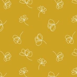 Small // Flower Doodles: Simple Flowing Line Drawing Florals - Lemon Curry Yellow 