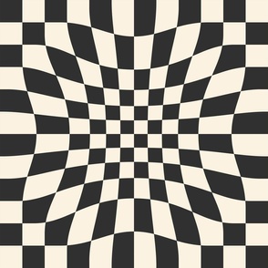 Black and Cream Warped Checkered Print