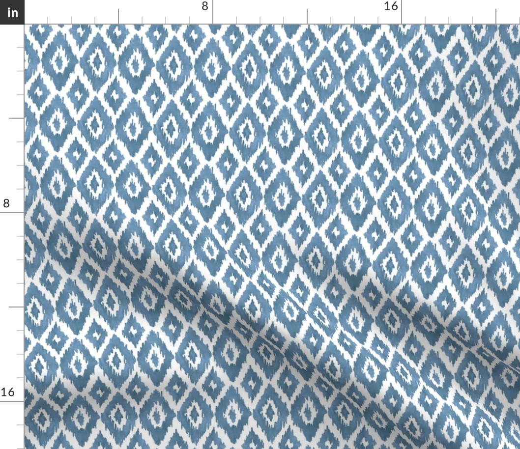Small Watercolor Diamond Ikat in Gray Blue with White Background