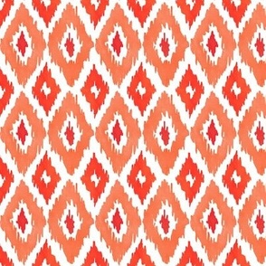 Small Watercolor Diamond Ikat in Fiery Red and Orange  with White Background