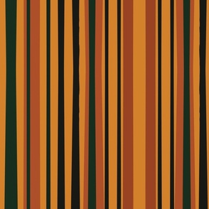 Rich Orange,  Black and Green Stripes