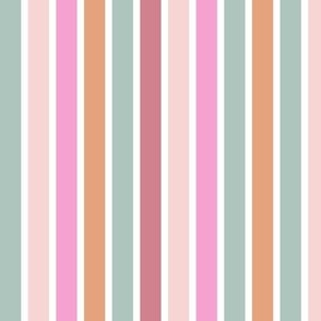 Pink, turquoise, white, orange and raspberry stripes - small scale