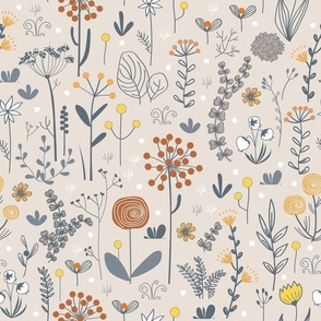 Meadow flowers and herbs boho seamless pattern