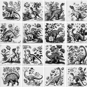 Dinosaur Delft Tiles More - Black and White
