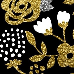 Gold Glitter Floral - XL