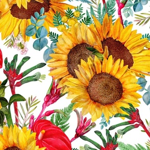 Sunflowers And Summer Tropical Wildflowers