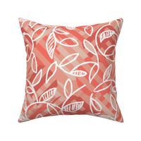 Abstract pattern in shades of red with white leaves - medium scale