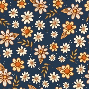 Large Scale Wildflowers on Navy