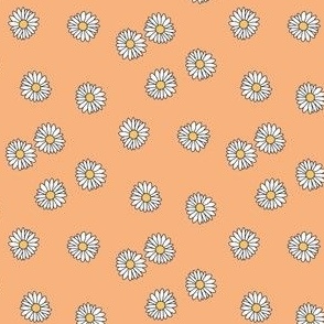 MINI daisy fabric - retro daisies design. - cute flowers peach