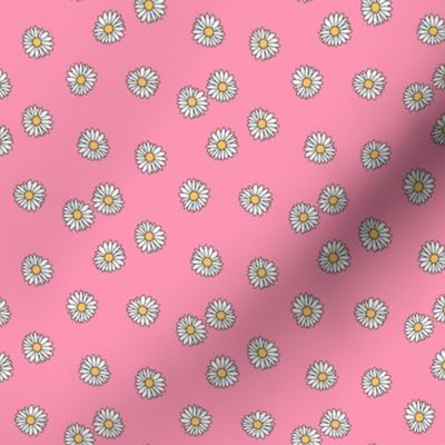 MINI daisy fabric - retro daisies design. - cute flowers pink