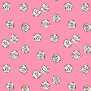MINI daisy fabric - retro daisies design. - cute flowers pink