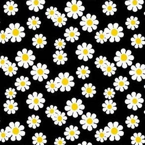 MINI daisy fabric - retro daisies design. - cute flowers black