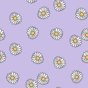 SMALL daisy fabric - retro daisies design. - cute flowers purple