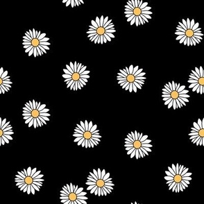 SMALL daisy fabric - retro daisies design. - cute flowers black