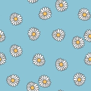 SMALL daisy fabric - retro daisies design. - cute flowers light blue
