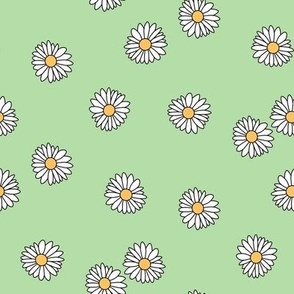 SMALL daisy fabric - retro daisies design. - cute flowers mint