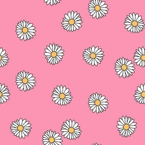 SMALL daisy fabric - retro daisies design. - cute flowers pink