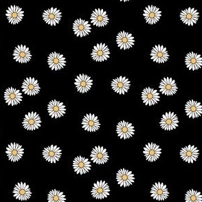 MINI daisy fabric - retro daisies design. - cute flowers black