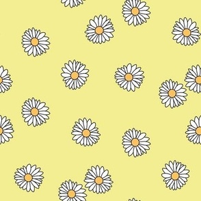 SMALL daisy fabric - retro daisies design. - cute flowers yellow