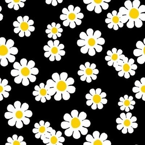 SMALL daisy fabric - retro daisies design. - cute flowers black