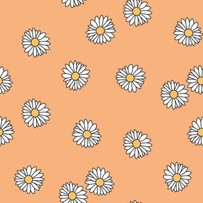 SMALL daisy fabric - retro daisies design. - cute flowers peach