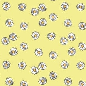 MINI daisy fabric - retro daisies design. - cute flowers yellow