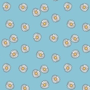 MINI daisy fabric - retro daisies design. - cute flowers light blue