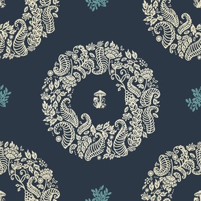 Floral scandinavian wreath_vanilla/navy_elegant and classy for bedding/wallpaper.