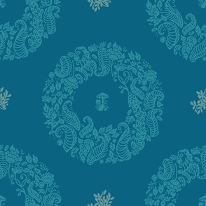 Floral scandi wreath_romantic monochrome_maxi blue tones for bedding/wallpaper..