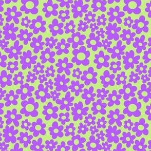 SMALL groovy floral fabric - groovy 70s floral - purple and lime