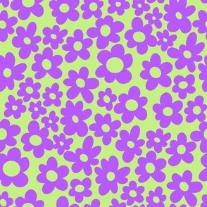 MEDIUM groovy floral fabric - groovy 70s floral - purple and lime