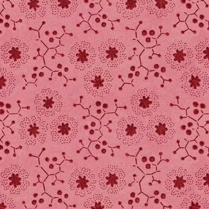 abstract floral in red on pink
