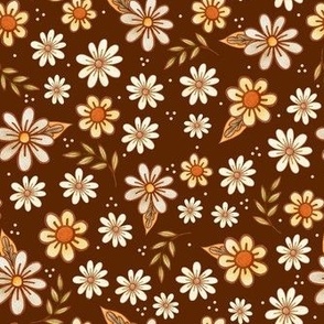 Medium Scale Wildflowers on Brown