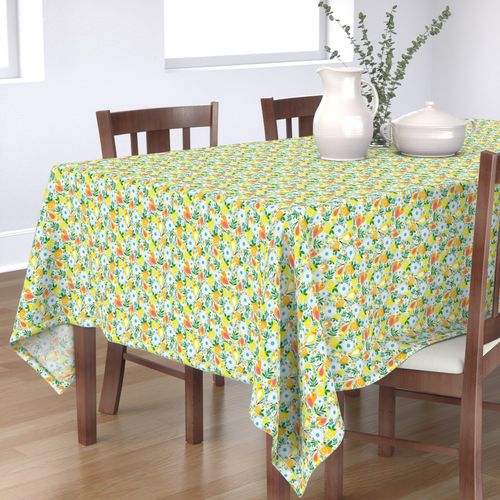 (S) Retro Midcentury Modern Coastal gingham citrus fruit daisy playful bird