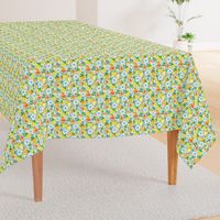 (S) Retro Midcentury Modern Coastal gingham citrus fruit daisy playful bird