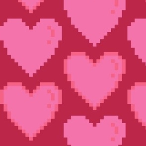 Pink Pixel Hearts in Viva Magenta