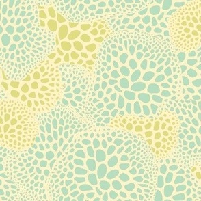 Lime green and mint green pastel textured sponge spores - subtle mushroom inspired quilt fabric
